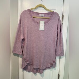 NWT Keren Hart Size M Lavender Knit 3/4 Sleeve Soft Pullover Tunic Sweater